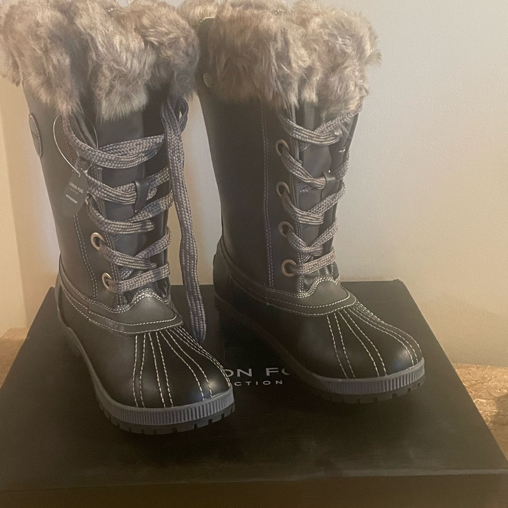 London Fog Black/Grey Fur-Lined Winter Boots